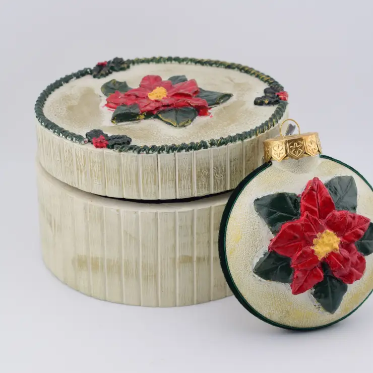 Bola de Navidad 'Poinsetia' con caja de madera