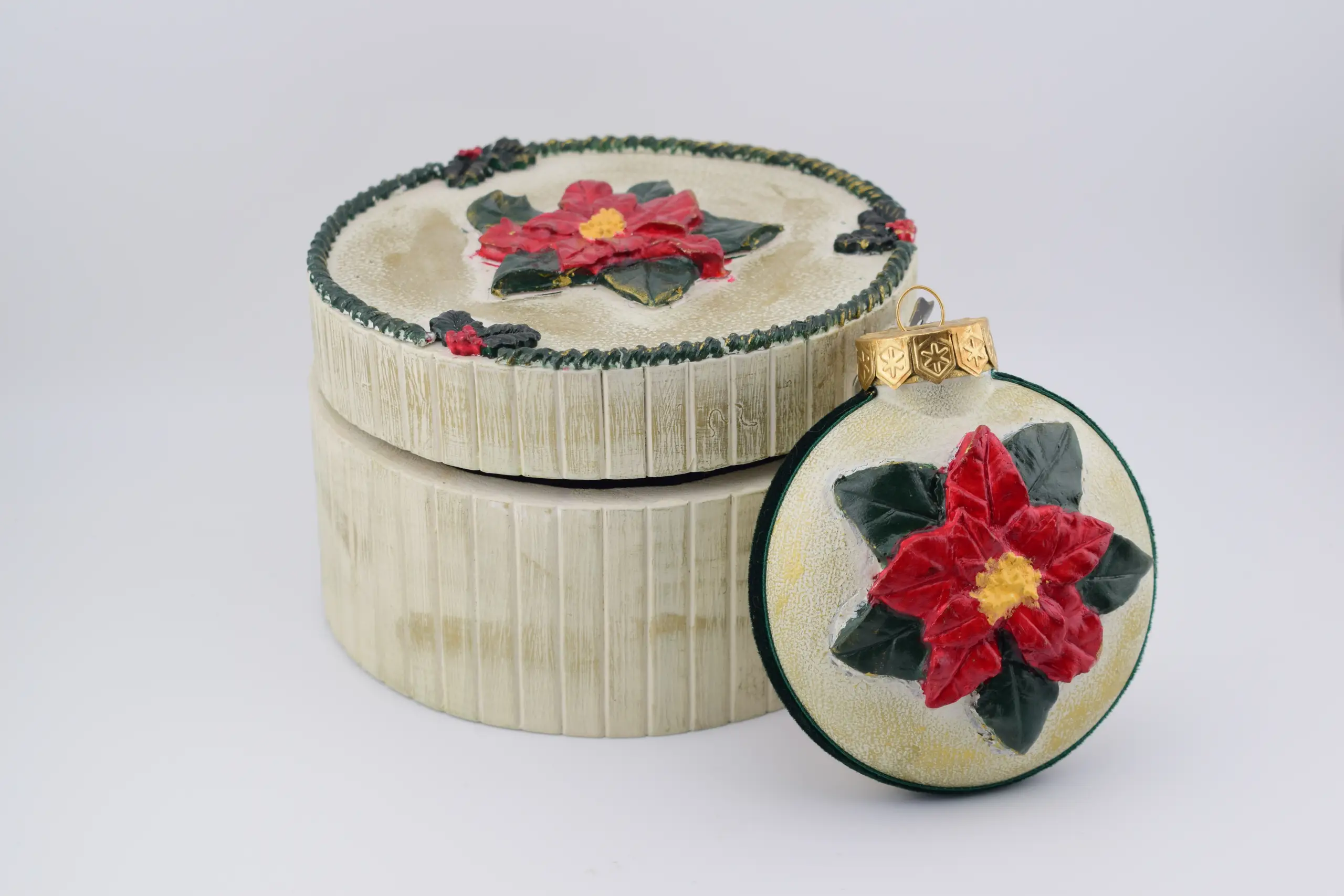 Bola de Navidad 'Poinsetia' con caja de madera