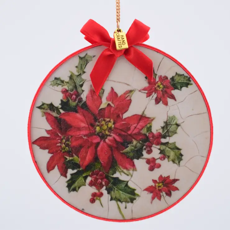 Poinsettia and Holly Ornament