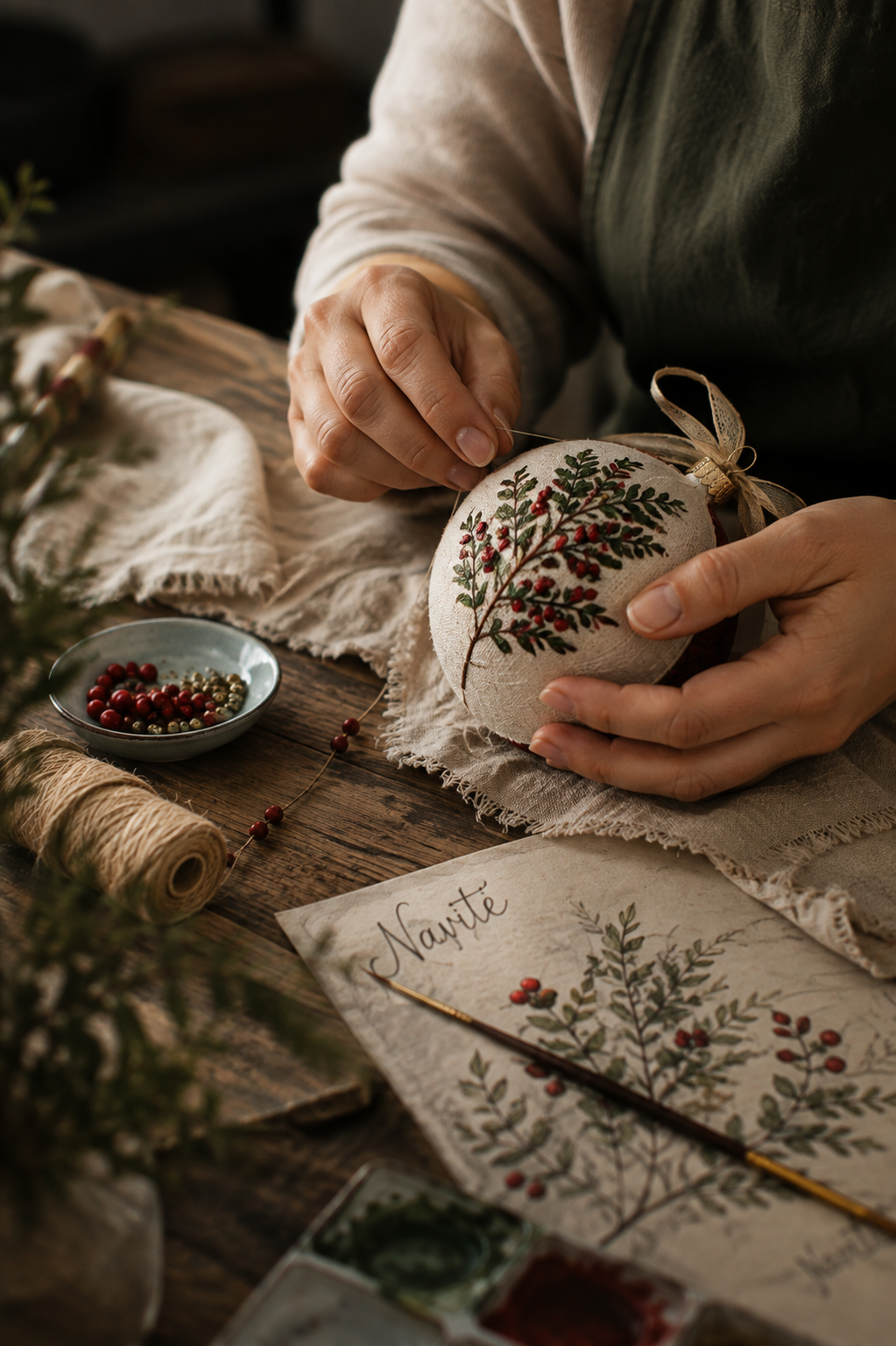 Proceso artesanal de creación de una decoración de Navidad Navité